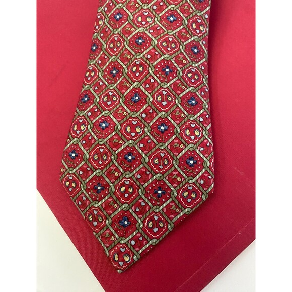 Hermes Paris Red Geometric Silk Tie/France 3.5" W/58" L - Picture 1 of 3